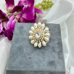 Classy Premium Quality Gold Finish Moissanite Polki Kundan <b>Adjustable</b> <b>Ring</b> For Function Wedding Wear Collection For Women - Product Image 1