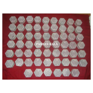 Antique Hexagonal Shape Handmade Natural Soapstone Carving Jewelry <b>Boxes</b> Use For Diwali And <b>Ramadan</b> Festival <b>Gifting</b> Purpose - Product Image 1
