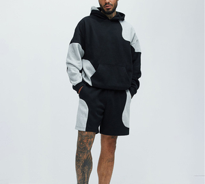 Sweat-shirt à capuche surdimensionné en molleton de coton lourd OEM pour homme, couleur unie noir et gris, coupe décontractée, style streetwear confortable - Product Image 3