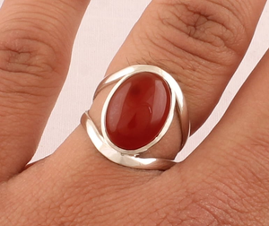 Anillo de doble banda de Plata de Ley 925 sólida hecho a mano, piedra preciosa ovalada de ónix rojo Natural, Banda cristiana de dos capas elegante para hombres/mujeres - Product Image 1