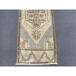 Turkish Vintage Rug, Small 1.3x3.5 ft (41x107 cm) Rug, <b>Brown</b> Moroccan <b>Wool</b> Rug - Product Image 4