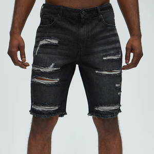 Shorts en jean déchirés élégants pour hommes, option de logo personnalisé, tissu en coton mélangé / Design tendance avec fermeture à boutons, prix avantageux - Product Image 4