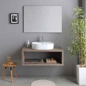 Mueble de Baño de Pared de Roble Fósil de 100 CM con Lavabo Ovalado Kos, Conjunto de Baño - Product Image 2