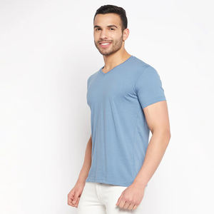Light Blue <b>V</b>-neck crewneck Short Sleeve Men's T-shirt Polyester/Cotton Eco-Friendly Breathable Canvas Fabric Regular <b>Fit</b> - Product Image 3