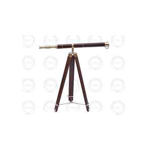 กล้องโทรทรรศน์ทองเหลืองโบราณ27 ",กล้องโทรทรรศน์ตั้งพื้นขาตั้งสามขาไม้โบราณสีน้ำเงินทะเลทำจากทองเหลืองตันแนววินเทจ - Product Image 1