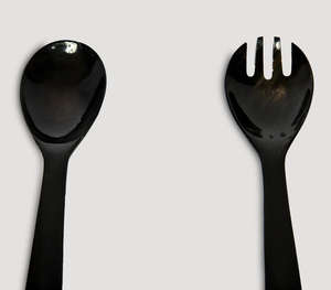 Juego de Servidores de Ensalada de Cuerno Natural Negro Sólido, Hecho a Mano, con Elegantes Mangos Cónicos Modernos, Cuchara Grande para Mezclar y Servir - Product Image 2