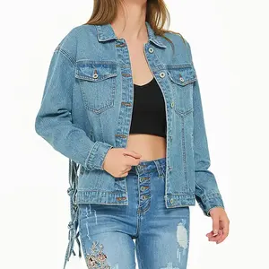 Distressed Crop <b>Women</b> denim <b>Jacket</b> Casual Outerwear Relaxed Fit Stylish Everyday Fashion Modern Streetwear <b>Lightweight</b> Outfit - Product Image 4
