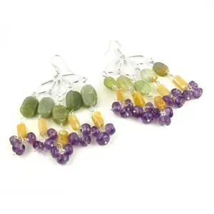 Boucles d'oreilles pendantes classiques en argent et améthyste pour femme, design religieux en forme de cœur, cuivre, laiton, perle, diamant, pour les fêtes - Product Image 1