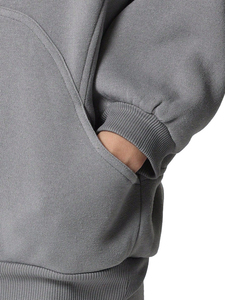 Ensemble de survêtement unisexe gris à capuche avec pantalon cargo long coupe ample couleur unie pour tenue décontractée saison automne 100% coton - Product Image 4