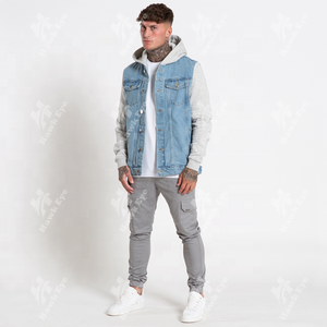 Veste en jean décontractée pour homme avec logo personnalisé, doublure en polaire de coton, fermeture à boutons en corne, respirante, coupe-vent, à capuche, toutes tailles - Product Image 2