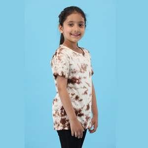 Tela de algodón puro 100% tejido, cuello redondo de longitud Regular, Media manga, camiseta de tinte para niña - Product Image 4