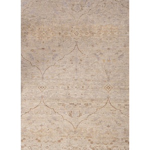 Alfombra de Lana Anudada a Mano Viscaya Ivory con Patrón Rectangular Abstracto/Medallón Tabriz para Sala de Estar, Pasillo, Hogar EA-1507 (CS-01) - Product Image 3