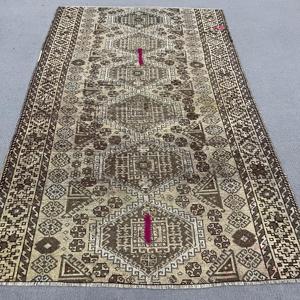 Turkish Vintage Rug, Large 5x8.4 ft (152x256 cm) Rug, <b>Brown</b> Abstract <b>Wool</b> Rug - Product Image 1