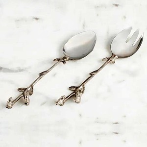 Juego de servicio de ensaladas con mango de piña de latón, cuchara de café con logo grabado con pulido de espejo - Product Image 6