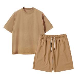 T-shirts unis de qualité supérieure ensemble court 2 pièces ensembles vêtements pour hommes grande taille surdimensionné 100% coton couleur unie ensembles pour hommes - Product Image 3