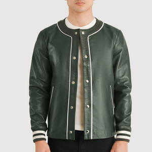 Veste d'hiver en cuir de vache pour hommes, col montant en laine, manches longues, fermeture éclair, logo personnalisé, imprimé sur le devant, coupe-vent écologique - Product Image 5