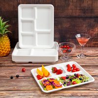 Barquettes alimentaires jetables 100% compostables à 5 compartiments en bagasse, assiettes biodégradables