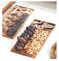 Bandeja de madera con incrustaciones de madreperla árabe al por mayor, bandeja de servicio de exhibición de Chocolate sostenible decorativa para regalos de Ramadán Eid
