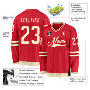 Venta superior Equipo deportivo rojo Logotipo personalizado Sublimación Impreso/Bordado American Ice Hockey Jersey 100% Poliéster - Product Image 3