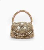Pochette de Soirée de Luxe Faite Main en Polyester, Style Vintage, Broderie, Bouton Perlé, Mode Élégante Femme Été Hiver