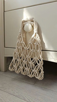 Bolso de mano de moda, bolso de mano de algodón macramé con forro de lino, el más barato al por mayor