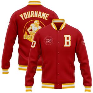 Veste d'université vintage personnalisée pour hommes en rouge, blanc et or, coupe-vent à boutons-pression avec motif Letterman pour streetwear d'hiver - Product Image 1