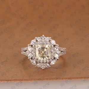 Élégant 2.80 TCW Asscher Cut Art Deco Moissanite Ring Bijoux fins pour femmes pour anniversaire mariage mariée avec perle pierre principale - Product Image 2