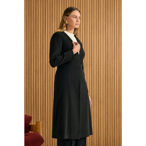 <b>Black</b> Cashmere <b>Wool</b> <b>Overcoat</b> with Belted Waist and Sleeve Details - Product Image 3