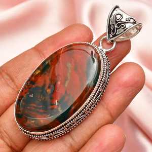 Colgante de piedra de sangre de diseñador hecho a mano, piedra preciosa de Plata de Ley 925, estilo Vintage con ajuste de bisel, joyería fina para mujer - Product Image 2
