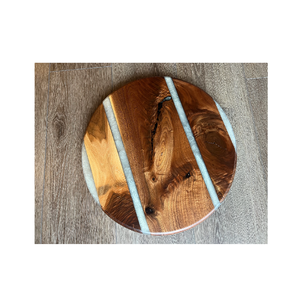 Soporte de almacenamiento giratorio de madera y resina perezosos Susan múltiples divisores tocadiscos Lazy Susan Design color blanco - Product Image 1