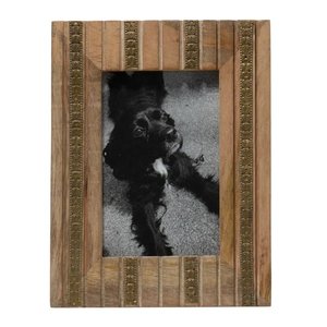 Ornate Brass Detail Handmade Four by Six Wood Photo <b>Frame</b> Creative Two Toned Design for Enhanced Visual Appeal - Product Image 1