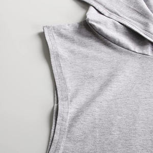 OEM <b>Men's</b> Solid Plain Dyed <b>Sleeveless</b> <b>Pullover</b> Hoodie Autumn Fleece Sweatshirt with Zipper Closure Lined Stand Design Wholesale - Product Image 2