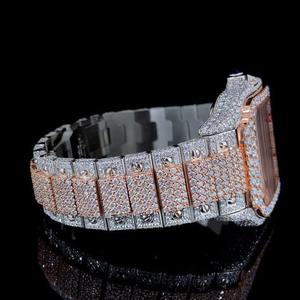 Montre-bracelet pour homme de style Hip Hop glacé, avec boîtier carré en verre et diamants Moissanite VVS de haute qualité, bracelet en acier inoxydable, mouvement à quartz, 27 cm - Product Image 4