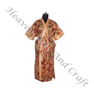 KL009 bohème indien Vintage soie Sari imprimé fleuri vêtements de nuit peignoir Maxi robe ethnique plage été femmes vêtements de nuit - Product Image 6
