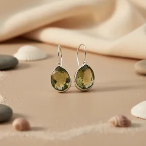 Pendientes de Plata 925 con Cristal de Cuarzo Limón en Forma de Lágrima, Estilo Moderno, para Mujer, Ideales para Fiestas, Aptos para Todas las Religiones - Product Image 2