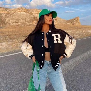OEM Varsity <b>Jacket</b> Newest Style Wool Lady <b>Jacket</b> Long <b>Sleeve</b> Pockets Woman <b>Women</b> Clothing Black Custom Varsity <b>Jackets</b> for Sale - Product Image 6