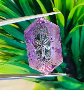 Mind Blowing Amethyst Hexagonal Shape Gemstone Butifull Antique Flower Carving Making Handmade Loose Gemstone Making Jewelry - Product Image 5