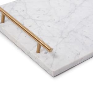Bandeja de mármol rectangular de lujo con asas doradas Bandeja de servicio de mármol Bandeja personalizada blanca con asas Diseño increíble - Product Image 3