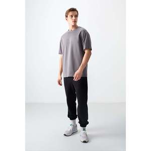 T-shirt basique pour homme Air Jones, coupe ample, en coton mélangé épais et doux, gris foncé texturé, modèle 88378 - Product Image 2