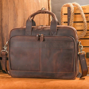 Classic Leather Laptop Messenger Protective Handbag with Shoulder Strap Zipper Closure Durable Office Bag - Product Image 1