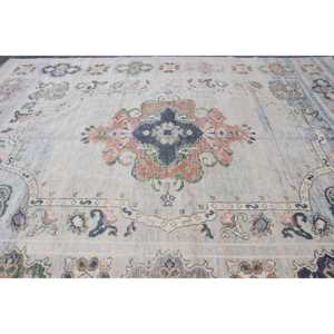 Alfombra Turca Extra Grande de 9.7x12.4 pies, Alfombra Vintage, Alfombra de Lana Azul y Blanca de Estilo Suroeste - Product Image 4