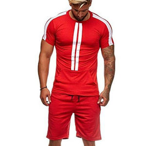 Tenue de sport à logo personnalisé pour homme, t-shirt et short de couleur unie 100% coton, imprimé et respirant pour l'été - Product Image 1