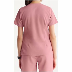 Scrubs uniformes ensembles col montant manches courtes personnel vêtements de travail confortable respirant tissu doux extensible gommage - Product Image 3