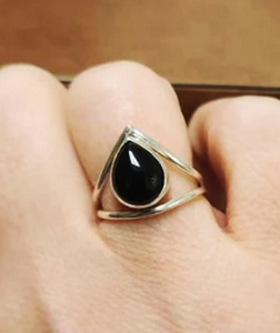 Anillo de ónix negro con corte de pera de estilo clásico de Plata de Ley 925, ajuste de bisel, joyería de piedras preciosas para aniversario de boda, regalo - Product Image 4