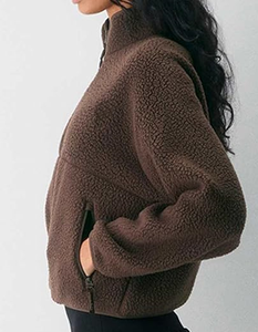 Women's Embroidered Windproof Breathable Fleece <b>Sherpa</b> Jacket Casual Long Sleeve Zipper Fuzzy Coat with Pockets - Product Image 3