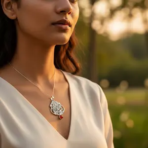 Colgante Geométrico de Plata 925 con Baño de Rodio y Cornalina para Regalo de Mujer - Product Image 1