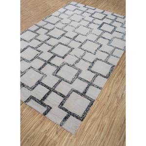 TNQ-239 Tapis en laine et viscose à motifs géométriques gris et noir, tissé à la main, pour usage domestique - Product Image 2