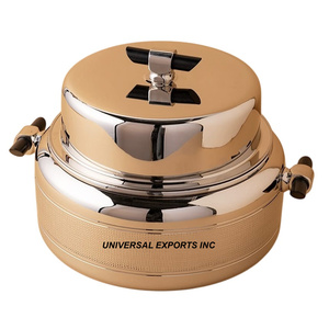 Juego de dos calentadores de comida de metal con acabado dorado, cazuela de diseñador de forma redonda, superventas, olla caliente de metal nueva de lujo - Product Image 2