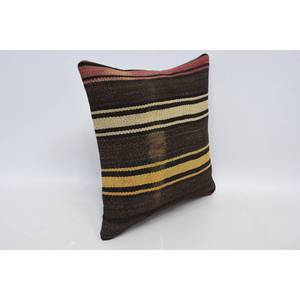 Almohada de lana de retazos Kilim marrón de lujo de 18x18 pulgadas, cojín decorativo, estampado Floral Vintage, ropa de cama tejida, suelo portátil - Product Image 3