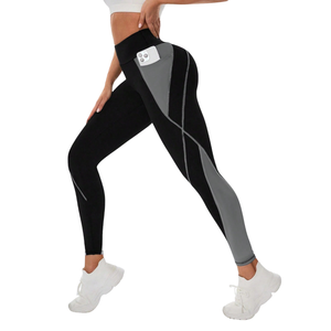 Leggings de yoga taille haute pour femmes, color block, avec poche pour téléphone, en tricot doux et extensible, pour la gym, la course et les activités sportives - Product Image 3